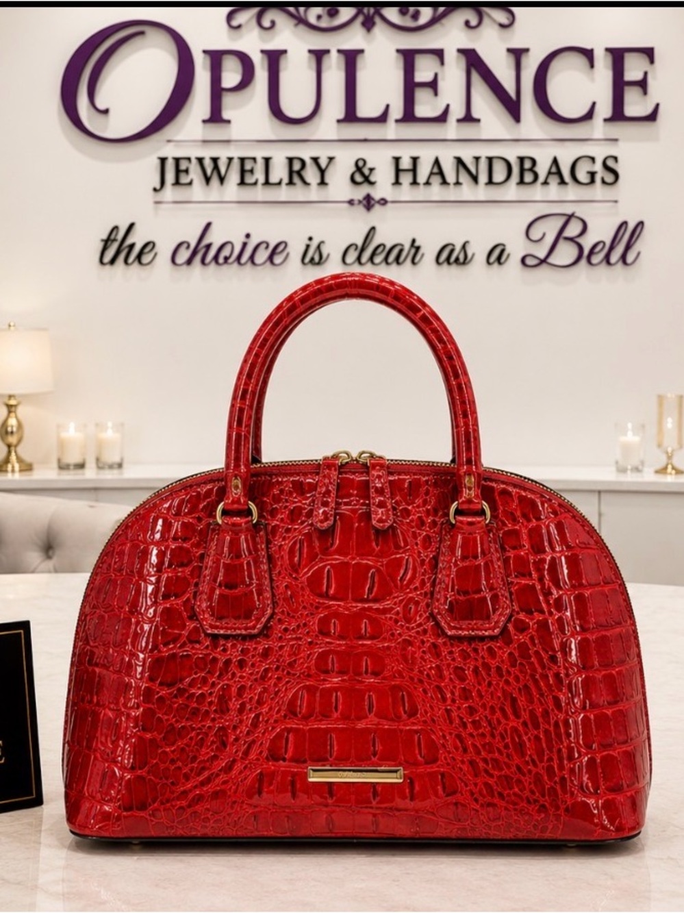 Red Croc-Embossed Dome Satchel - Women Bags